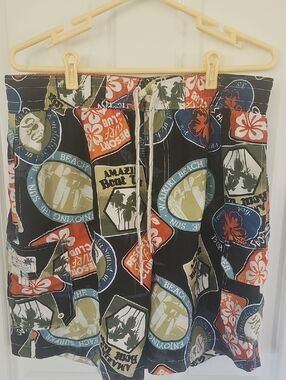 Caribbean Black Swim Trunks with Blue, Green and Orange Patch Prints